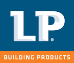 LP LP Building Products logo with large white letters LP on a blue background, and BUILDING PRODUCTS in white text on an orange bar at the bottom.